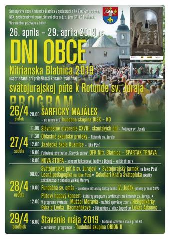 Plagát k podujatiu Dni obce Nitrianska Blatnica a Svätojurajská púť k rotunde svätého Juraja (Jurko) 2019